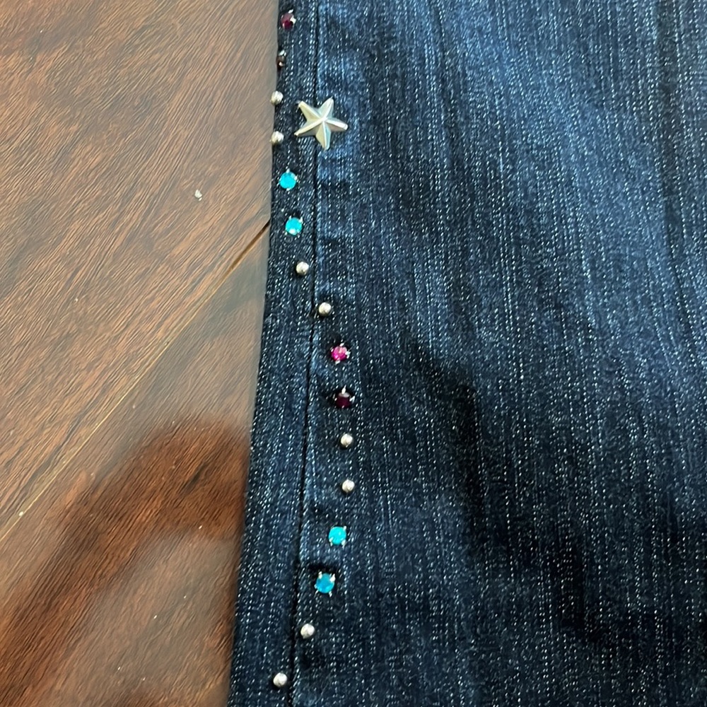 Allen B. by Allen Schwartz Dark Wash Bootcut Jeans with Star & Teal Studs - Picture 6 of 6